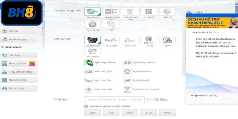 Phương thức rút tiền Bk8 an toàn bậc nhất